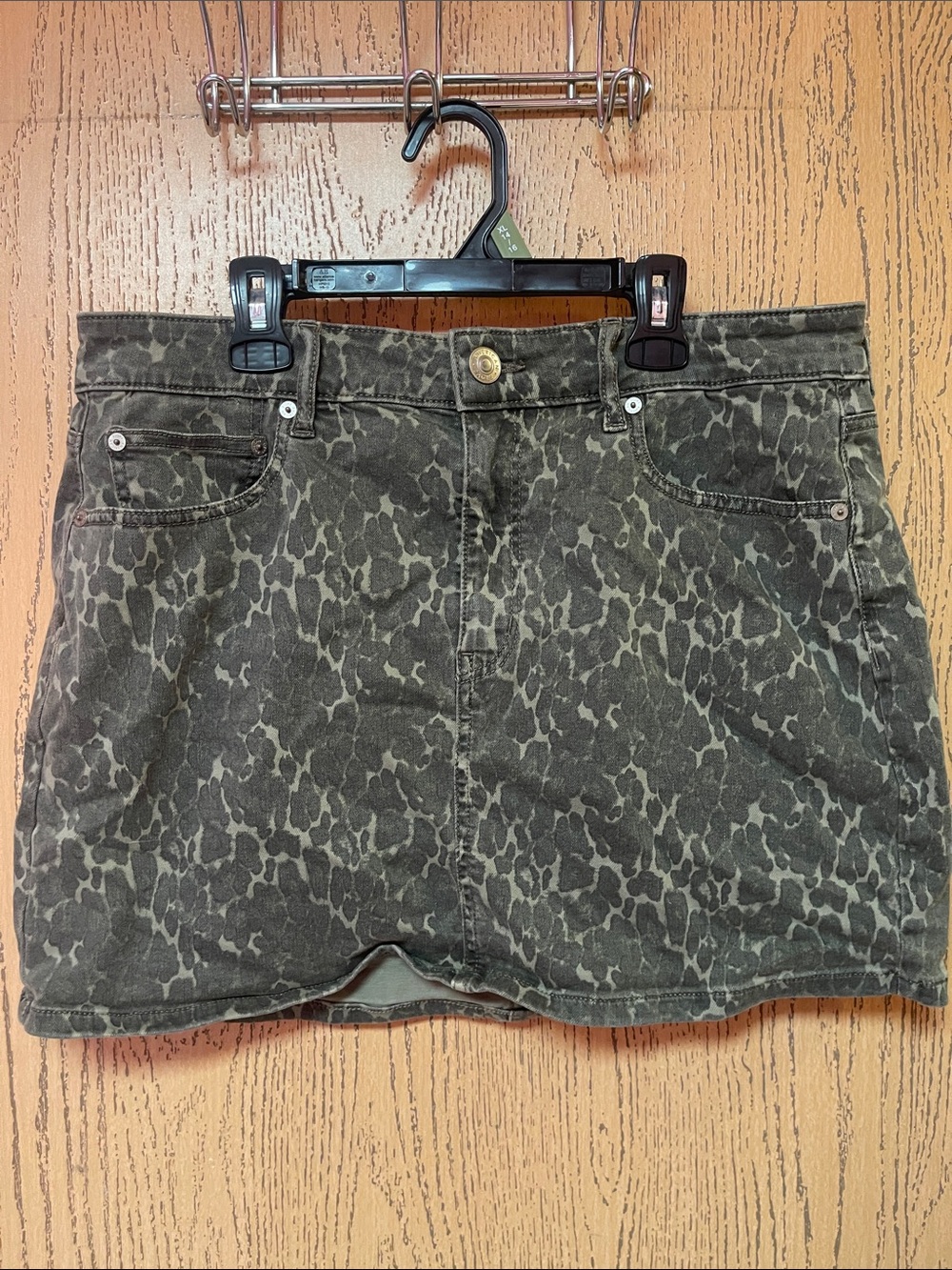 American Eagle Outfitters Olive Animal-Print Denim Mini Skirt